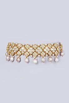 Gold Finish Pearls & Kundan Polki Choker Necklace Set