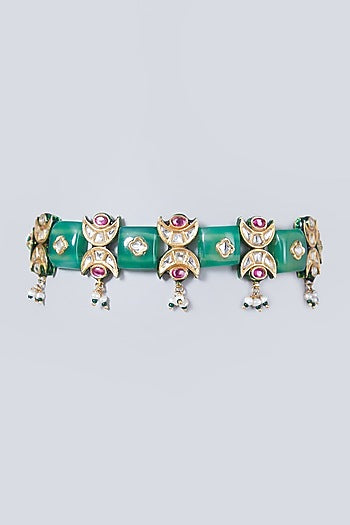 Gold Finish Kundan Polki & Ruby Choker Necklace Set