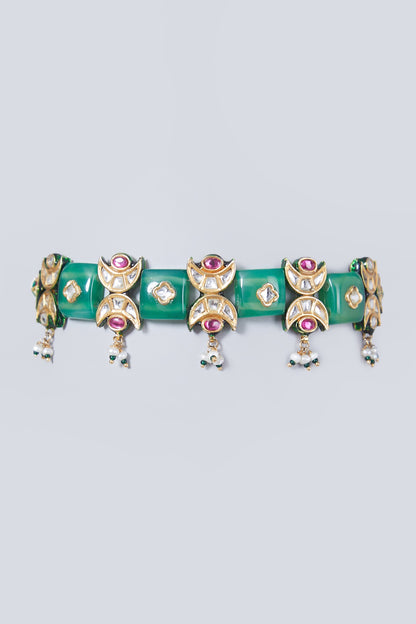 Gold Finish Kundan Polki & Ruby Choker Necklace Set