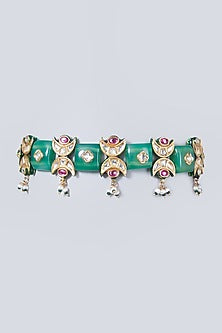 Gold Finish Kundan Polki & Ruby Choker Necklace Set