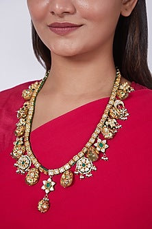 Gold Finish Kundan Polki Long Necklace