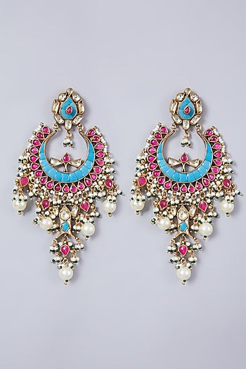 Gold Finish Ruby Chandbali Earrings