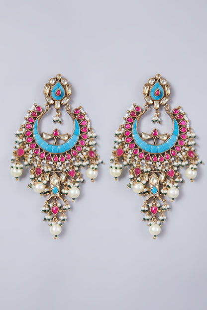 Gold Finish Ruby Chandbali Earrings