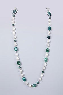 Gold Finish Green & White Beaded Mala