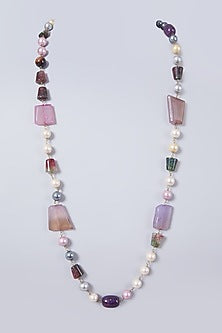 Gold Finish Mala With Purple & White Beads