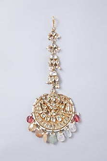 Gold Finish Maang Tikka With Kundan Polki