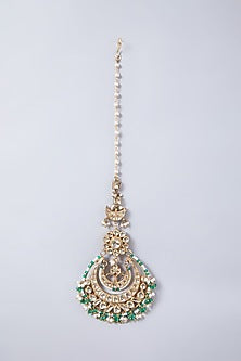 Gold Finish Pearl & Kundan Polki Maang Tikka