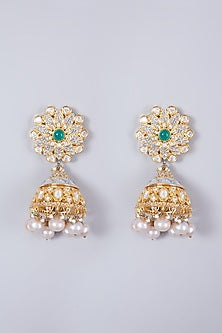 Gold Finish Kundan Polki Meenakari Jhumkas