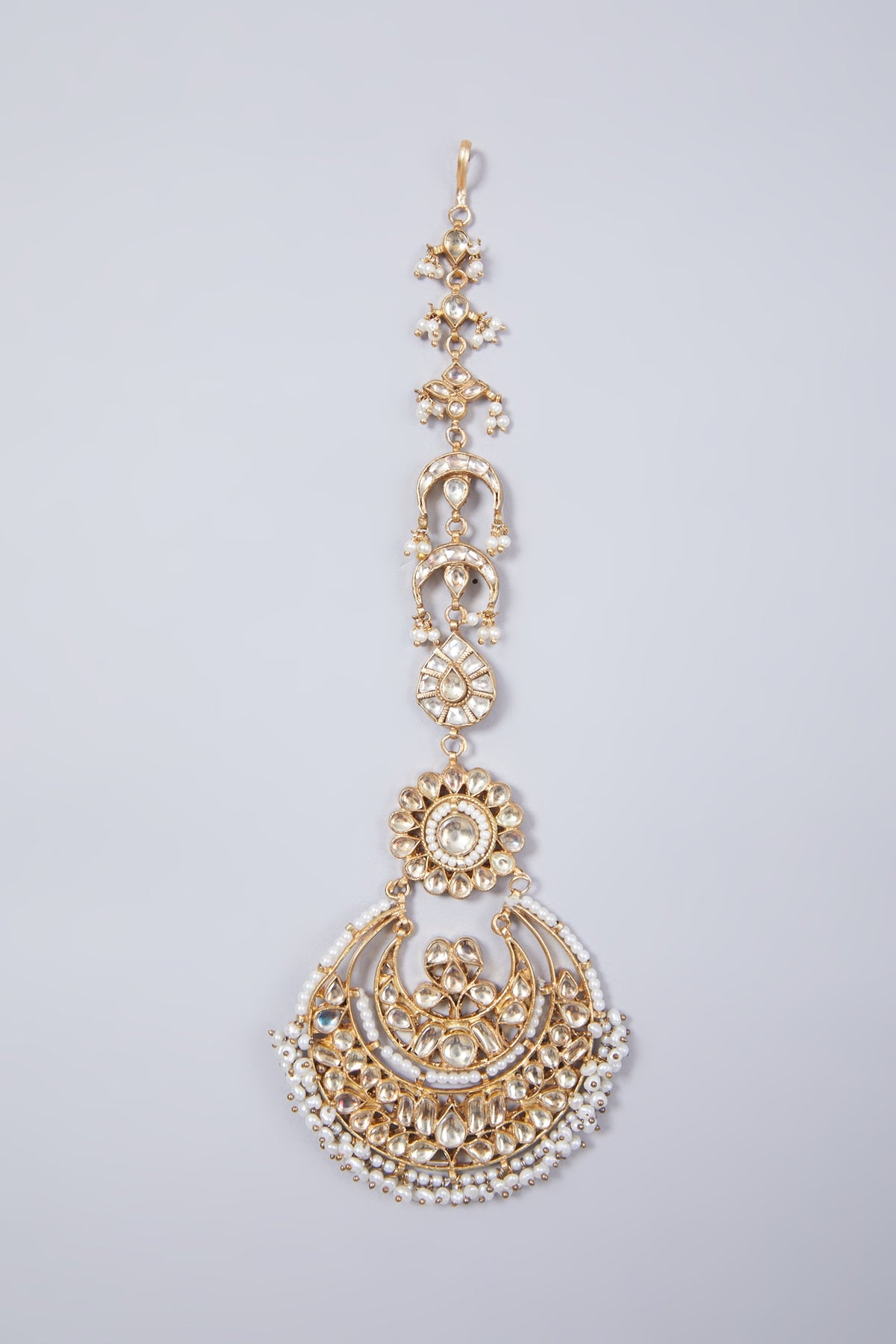 Gold Finish Kundan Polki & Pearl Maang Tikka