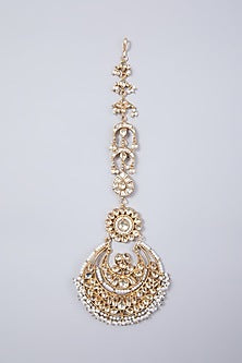 Gold Finish Kundan Polki & Pearl Maang Tikka