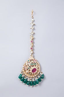 Gold FInish Jadau & Green Onyx Maang Tikka