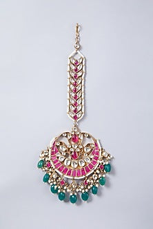 Gold Finish Ruby & Kundan Polki Maang Tikka