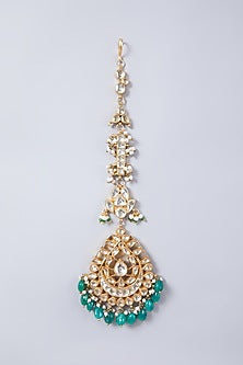 Gold Finish Kundan Turquoise Stone Maang Tikka