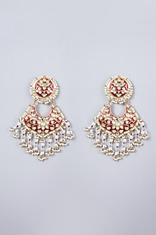 Gold Finish Kundan Polki Meenakari Chandbali Earrings