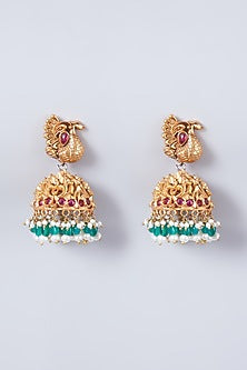 Gold Finish Temple Jhumka Earrings