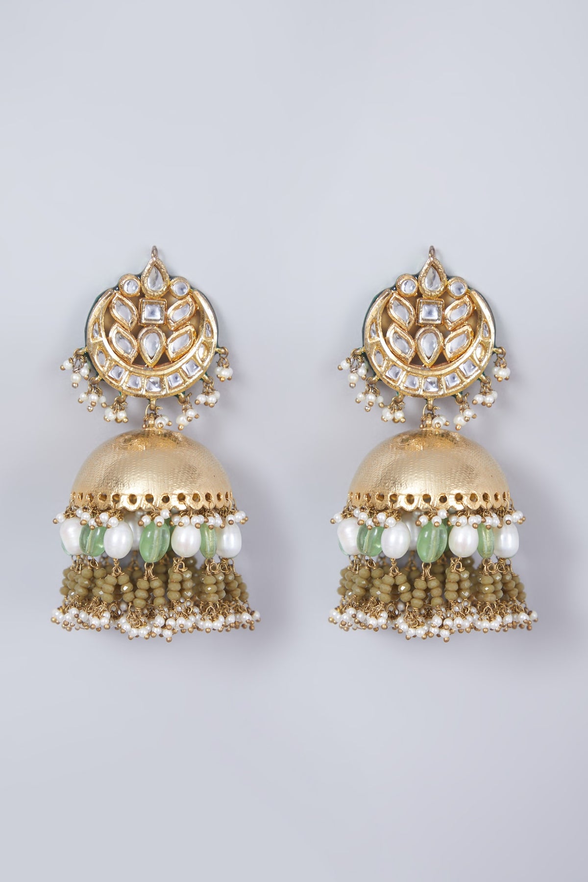 Gold Finish Kundan Polki Jhumka Earrings