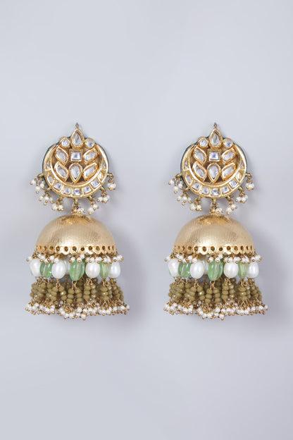 Gold Finish Kundan Polki Jhumka Earrings