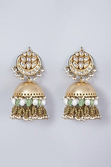 Gold Finish Kundan Polki Jhumka Earrings