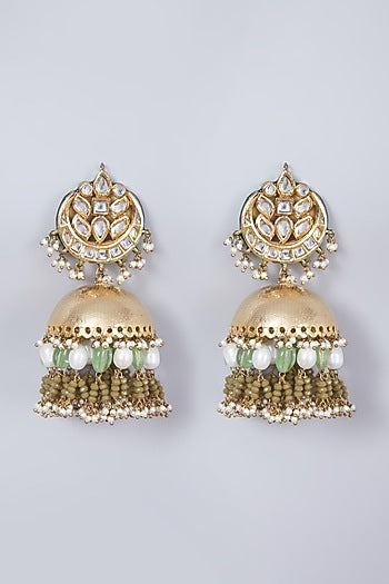 Gold Finish Kundan Polki Jhumka Earrings