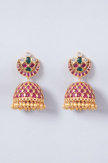 Gold Finish Kundan Polki & Ruby Earrings