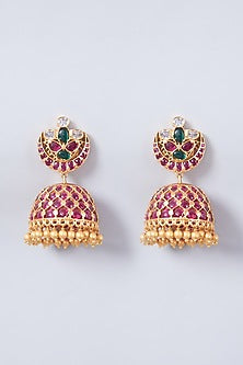 Gold Finish Kundan Polki & Ruby Earrings