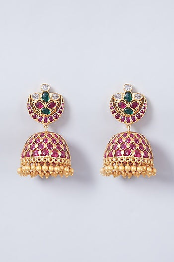 Gold Finish Kundan Polki & Ruby Earrings