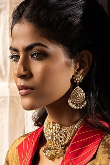 Gold Finish Moissanite Chandbali Earrings