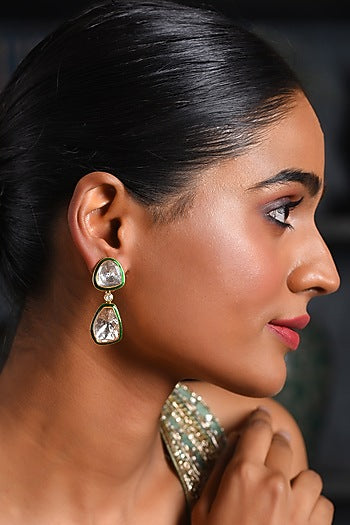 Gold Finish Green Moissanite Stud Earrings