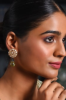 Gold Finish Moissanite & Peridot Drop Stud Earrings