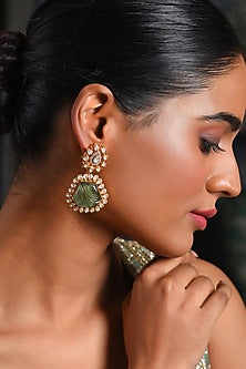 Gold Finish Green Moissanite Dangler Earrings