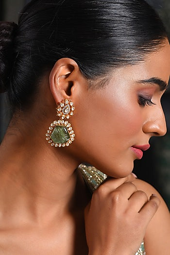 Gold Finish Green Moissanite Dangler Earrings