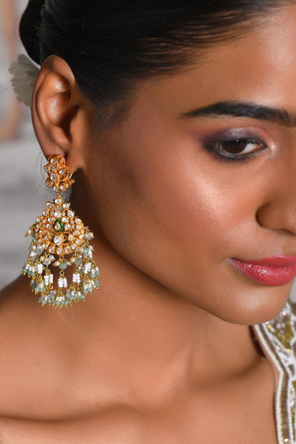 Gold Finish Green Onyx & Moissanite Dangler Earrings