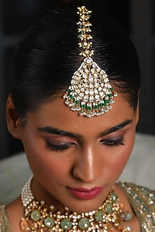 Gold Finish Moissanite & Pearl Maangtikka