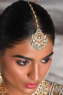 Gold Finish Moissanite & Pearl Maangtikka