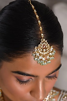 Gold Finish Moissanite & Pearl Maangtikka