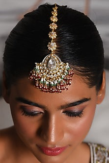 Gold Finish Moissanite & Pearl Maangtikka