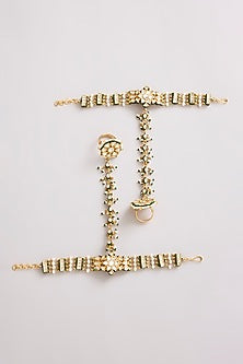 Gold Finish Kundan Polki & Seed Pearl Haathphool (Set Of 2)