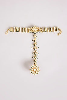 Gold Finish Kundan Polki & Seed Pearl Haathphool (Set Of 2)