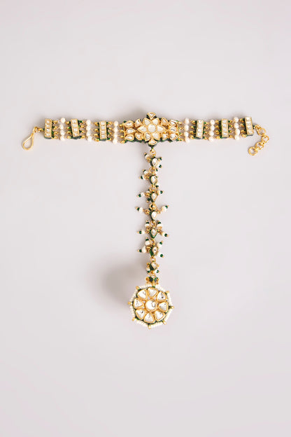 Gold Finish Kundan Polki & Seed Pearl Haathphool (Set Of 2)