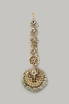 Gold Finish Kundan Polki & Pearl Maangtikka