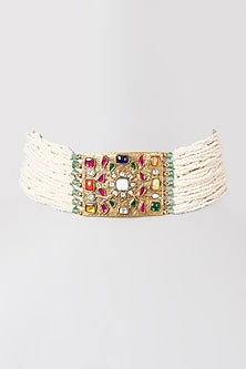 Gold Finish Multi-Colored Stone Choker Necklace