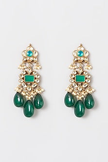 Gold Finish Green Onyx Drops Choker Necklace Set