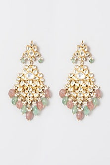 Gold Finish Mint Green & Pink Drop Choker Necklace Set