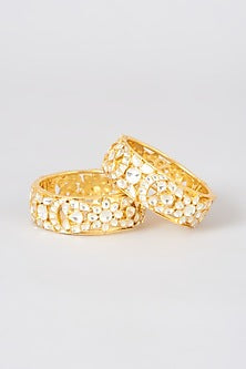 Gold Finish White Kundan Polki Bangles