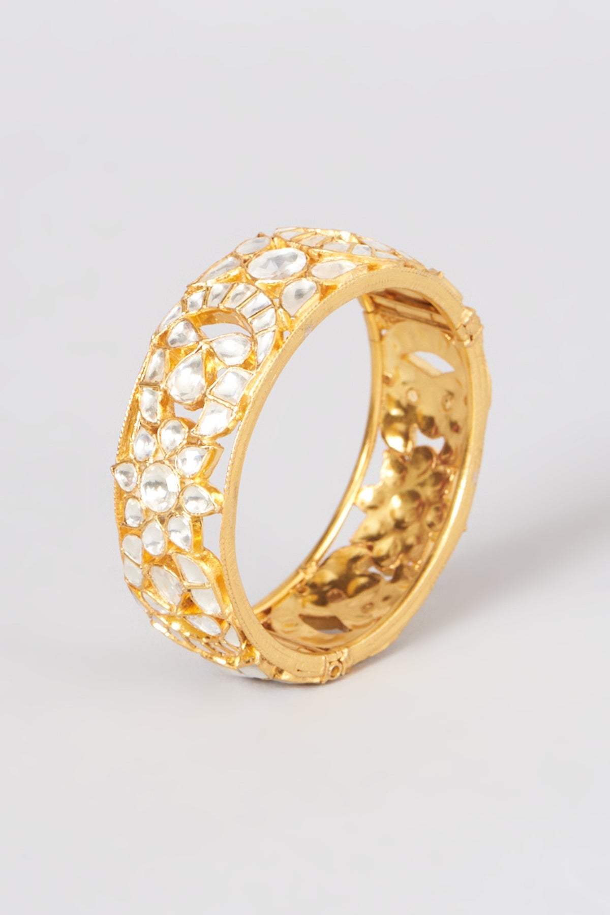 Gold Finish White Kundan Polki Bangles