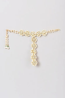 Gold Finish White Kundan Polki Hathphool