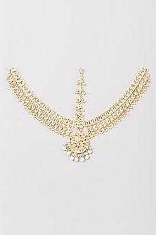 Gold Finish White Kundan Polki & Pearl Matha Patti