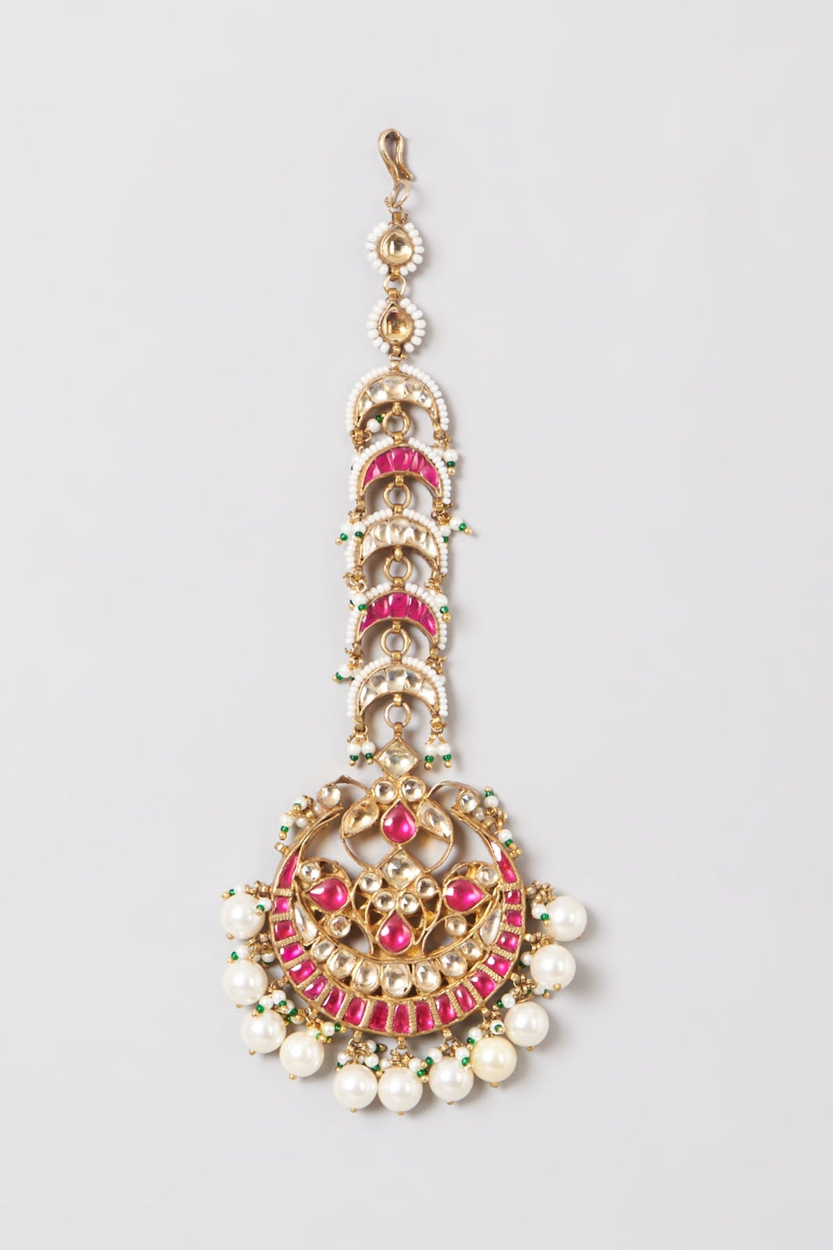 Gold Finish Red Kundan Polki Maang Tika