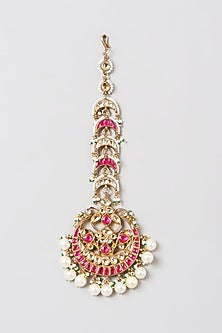 Gold Finish Red Kundan Polki Maang Tika