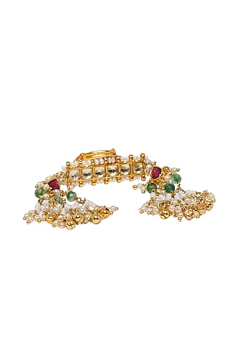 Gold Finish Kundan Polki Toe Ring
